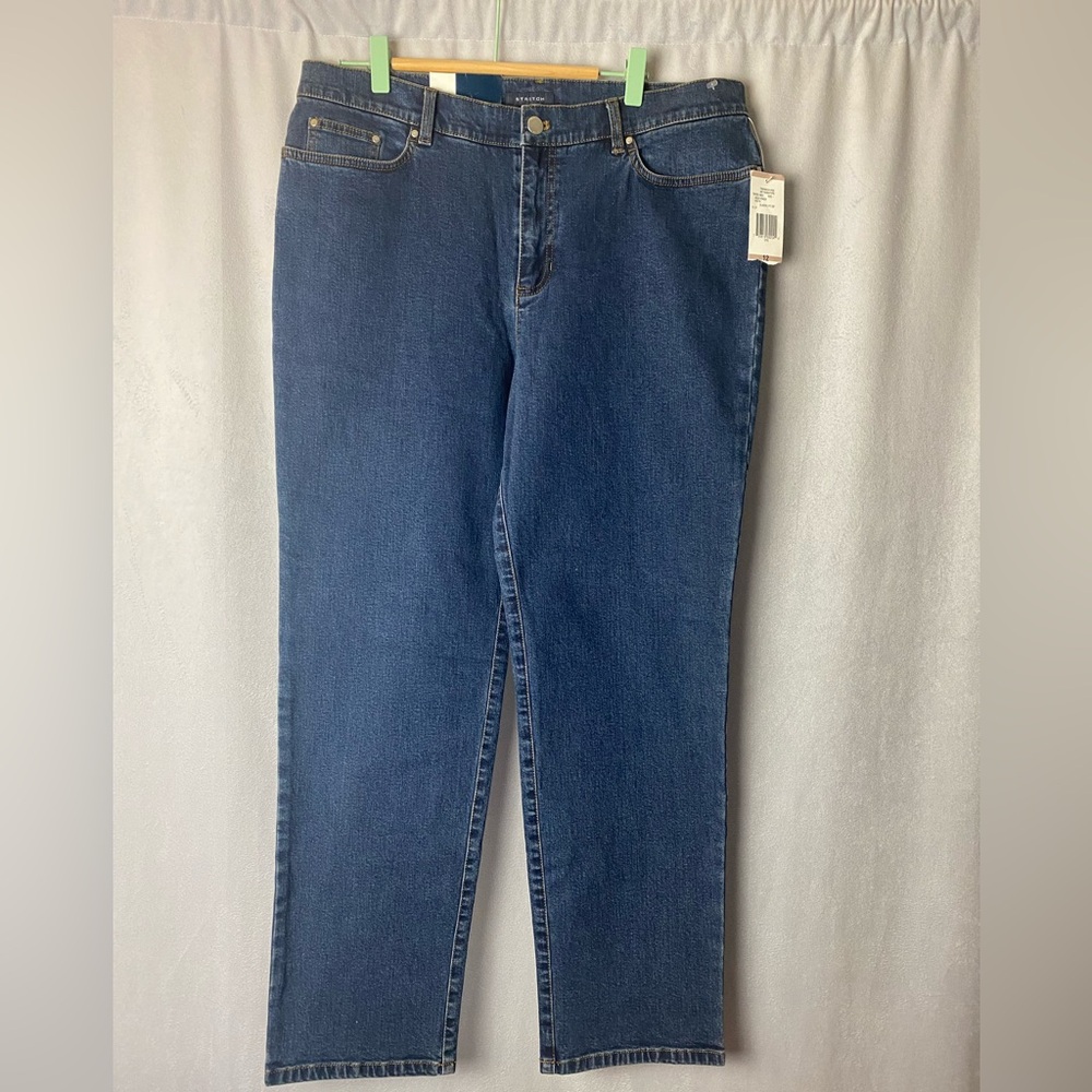 Jones New York Signature Dark Wash High-Rise Straight-Leg Jeans Classic 12 - Picture 2 of 8